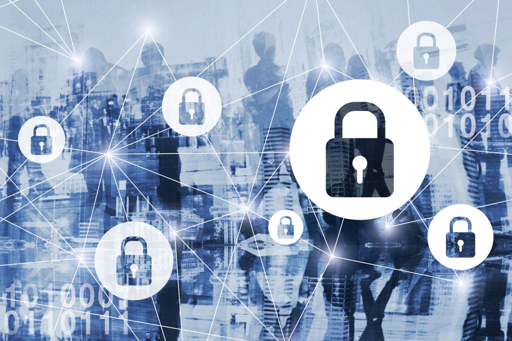cyber security or gdpr concept, cybersecurity, personal information and private digital data protection online, virtual locks, secured internet connection